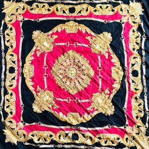 Baroque Print Silk Scarf, Made In Italy Square Scarf, 90s Large Head Scarf